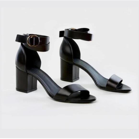 JENNI KAYNE - Black Leather Strap Block Heels Sandals - Size 39 EU 9 US - Picture 1 of 9